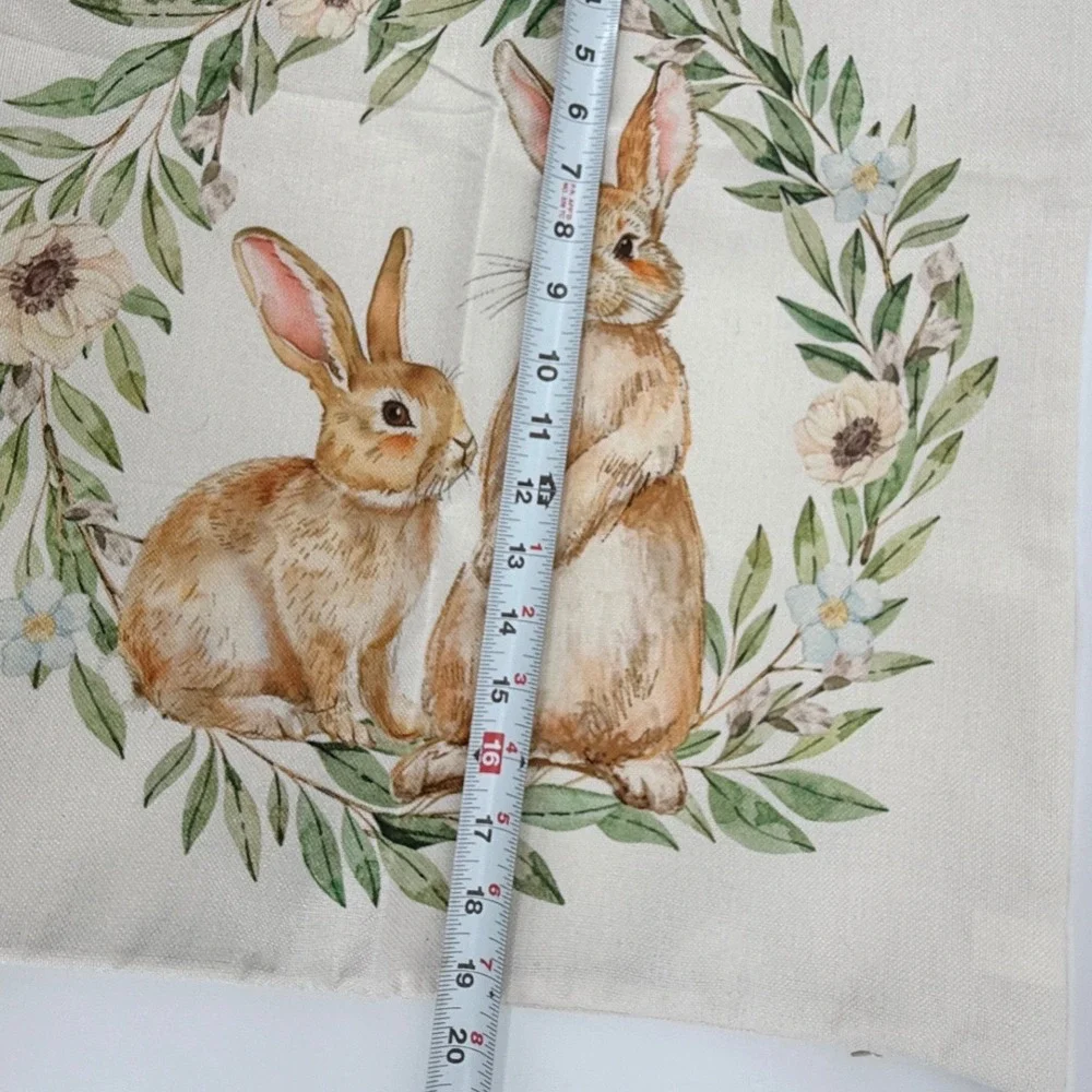 Easter Bunny‎ Pillow Cover Floral Wreath Spring Holiday Home Decor Throw 19X19
